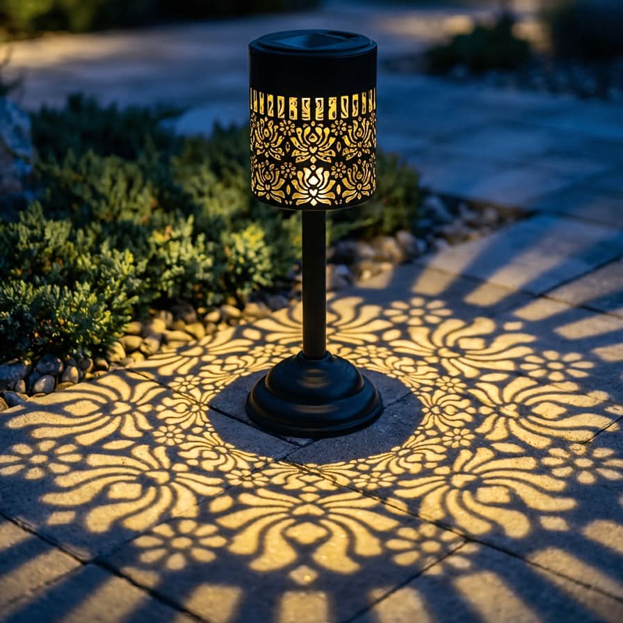 Garden Lamp Solar-Powered Peony-Inspired Metal Weather-Resistant