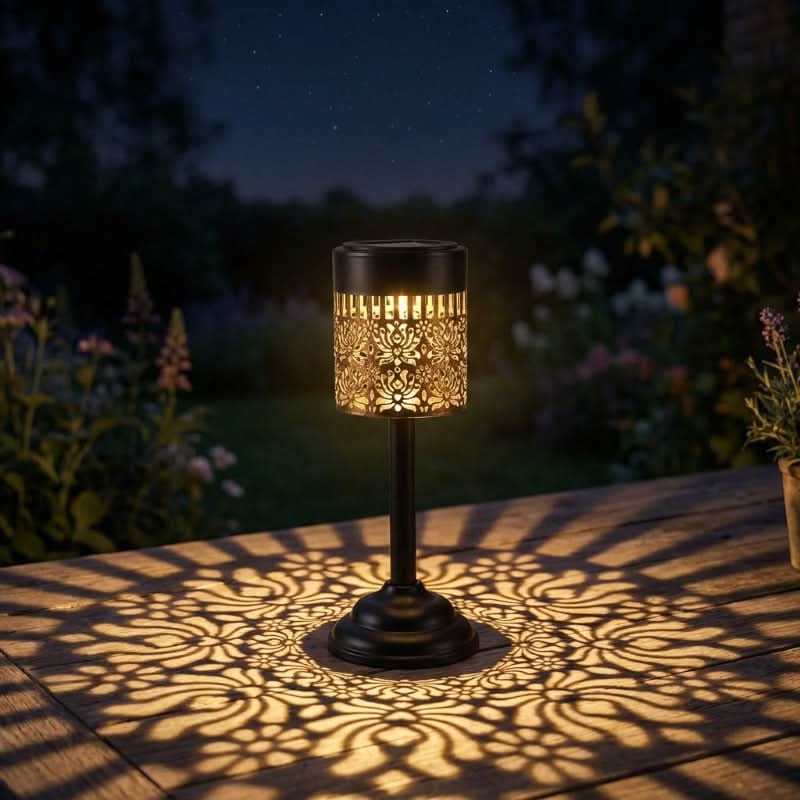 Garden Lamp Solar-Powered Peony-Inspired Metal Weather-Resistant