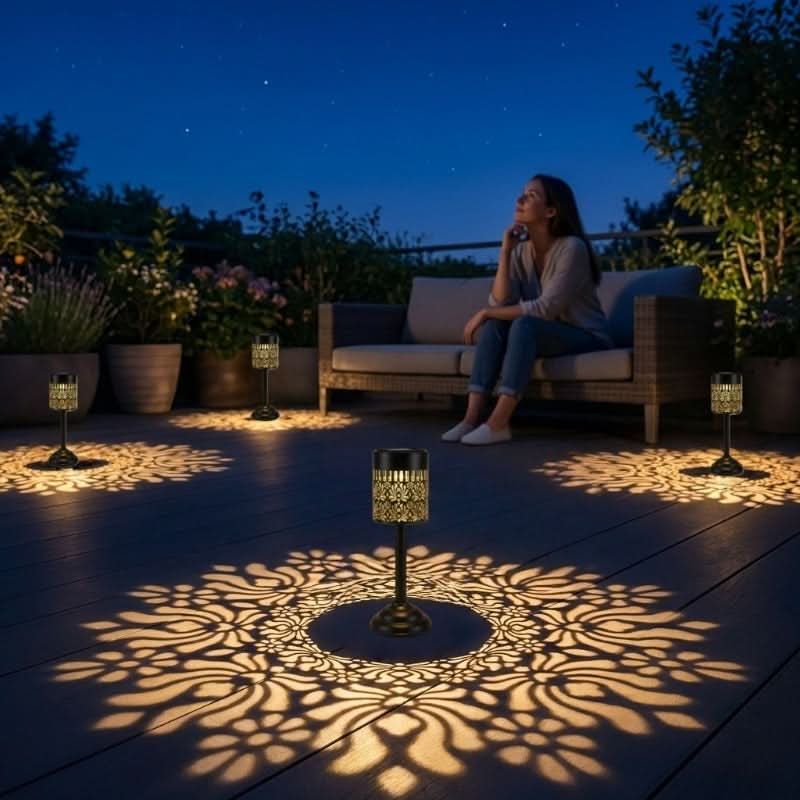 Garden Lamp Solar-Powered Peony-Inspired Metal Weather-Resistant