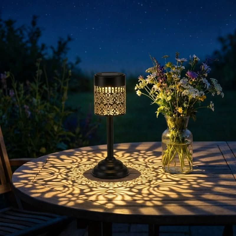 Garden Lamp Solar-Powered Peony-Inspired Metal Weather-Resistant