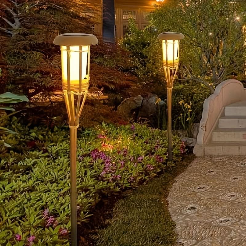 Garden Lights Solar-Powered Bamboo Flickering Flame