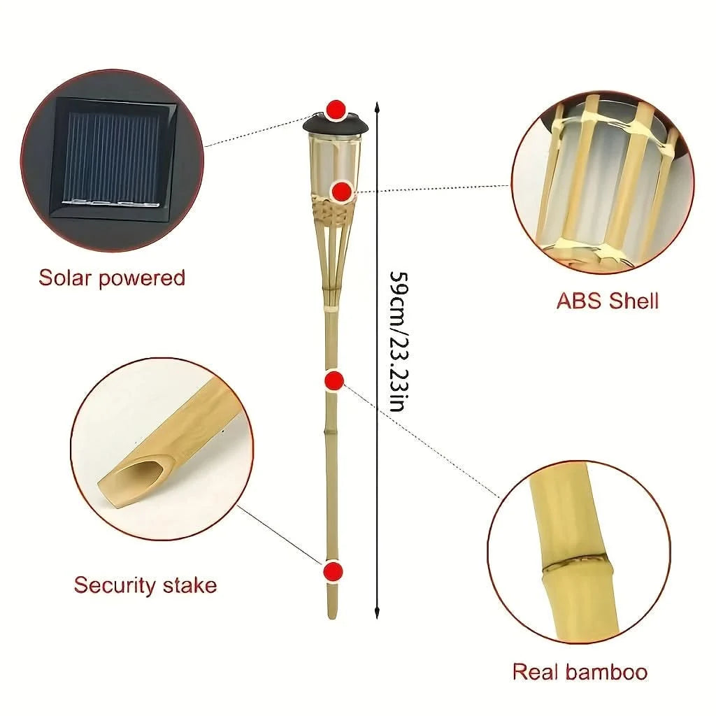 Garden Lights Solar-Powered Bamboo Flickering Flame