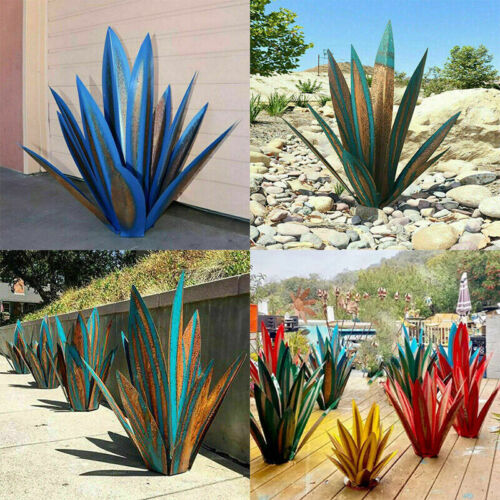 Garden Ornament Agave Design Weather-Resistant Metal & Ground Spike