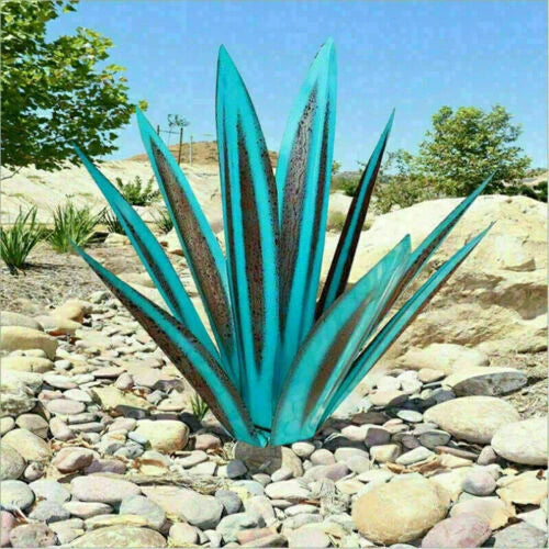 Garden Ornament Agave Design Weather-Resistant Metal & Ground Spike