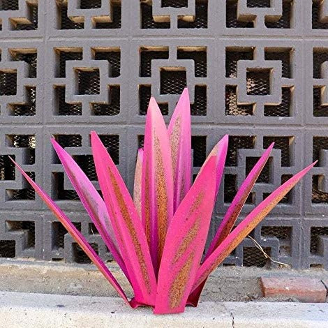 Garden Ornament Agave Design Weather-Resistant Metal & Ground Spike