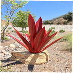 Garden Ornament Agave Design Weather-Resistant Metal & Ground Spike