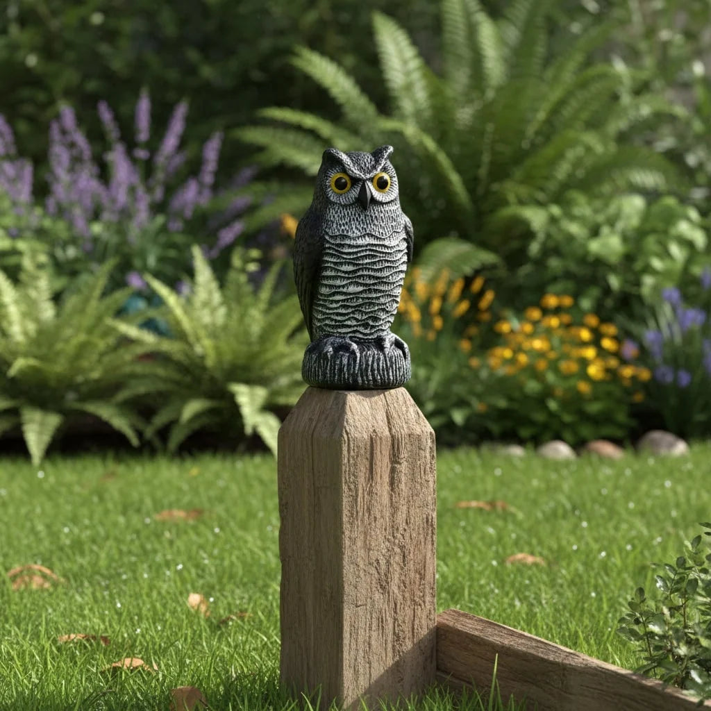 Garden Owl Statue Realistic & Weatherproof Bird Deterrent