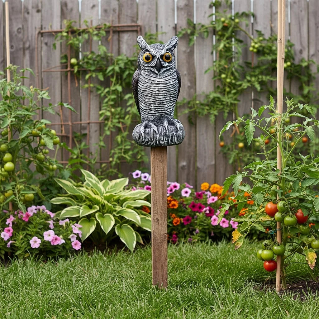 Garden Owl Statue Realistic & Weatherproof Bird Deterrent