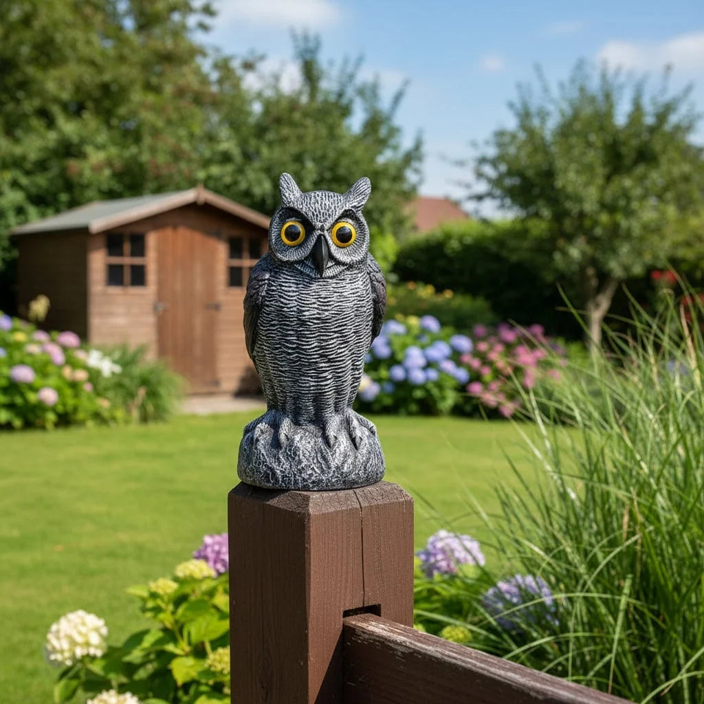 Garden Owl Statue Realistic & Weatherproof Bird Deterrent