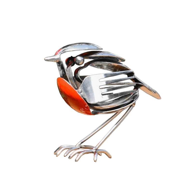 Garden Robin Figurine Handcrafted Recycled Metal Indoor & Outdoor