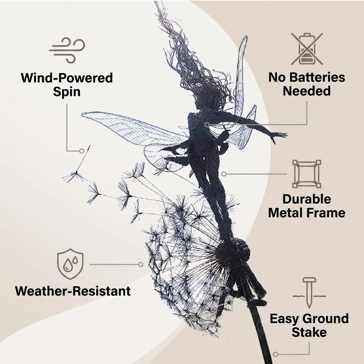 Garden Spinner Fairy Design Wind-Powered Ground Stake