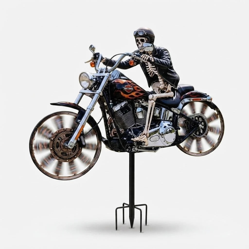 Garden Spinner Skeleton Motorcycle Weather-Resistant Acrylic