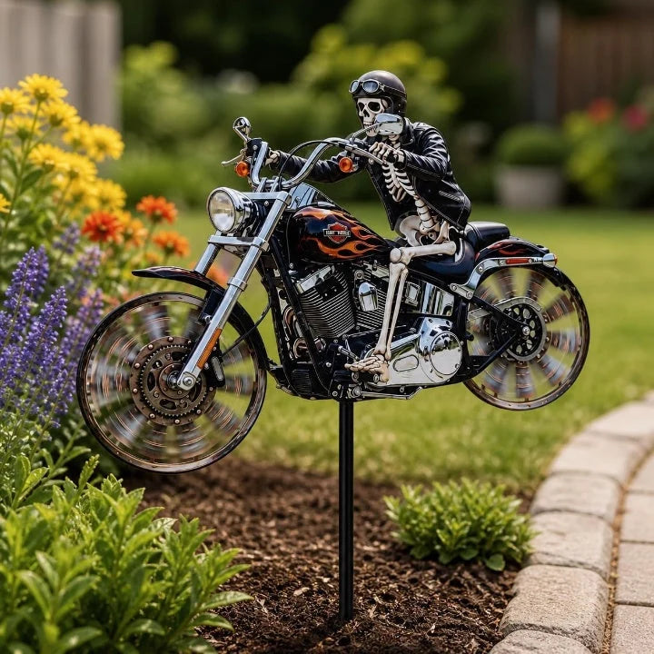 Garden Spinner Skeleton Motorcycle Weather-Resistant Acrylic