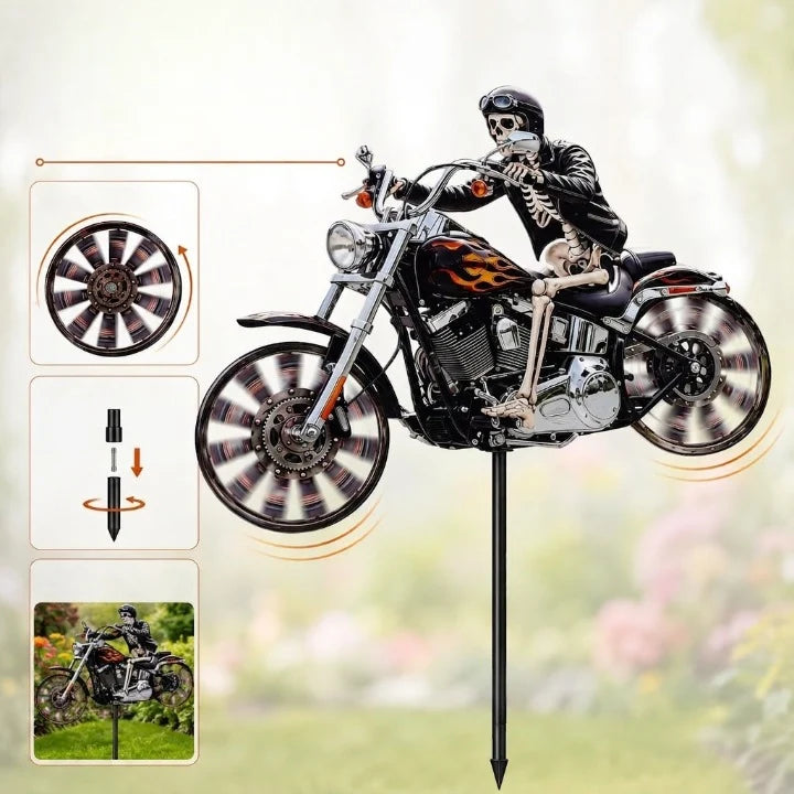 Garden Spinner Skeleton Motorcycle Weather-Resistant Acrylic
