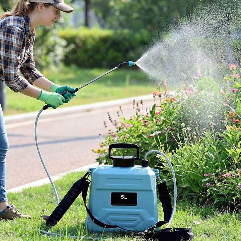 Garden Sprayer Rechargeable 1.3 Gallon Adjustable Brass Nozzle