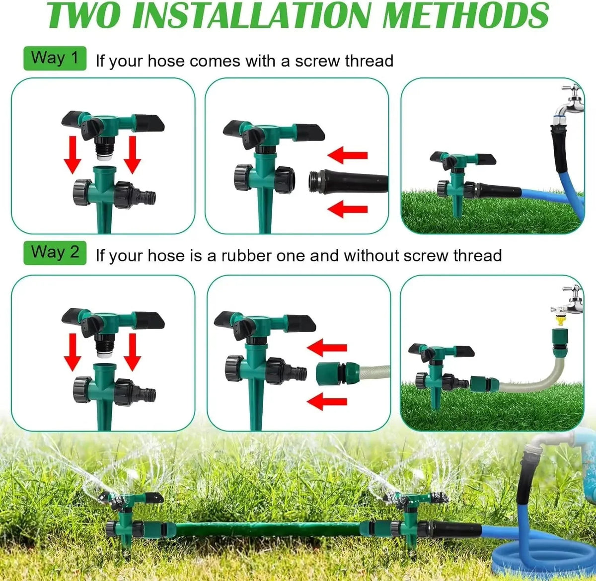 Garden Sprinkler Set 360 Degree Rotation & Adjustable Nozzles
