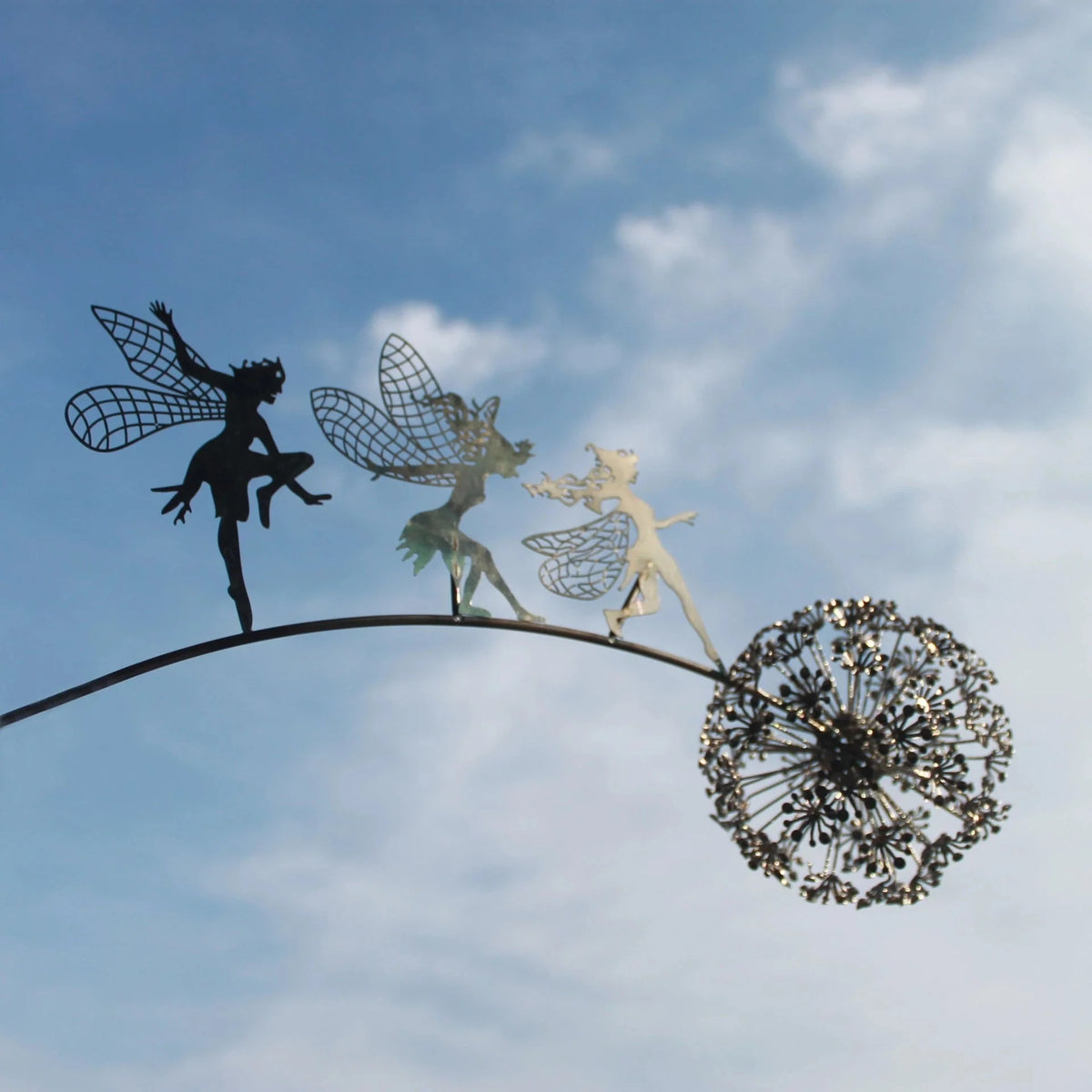 Garden Stake Fairy With Dandelion Weather-Resistant Metal