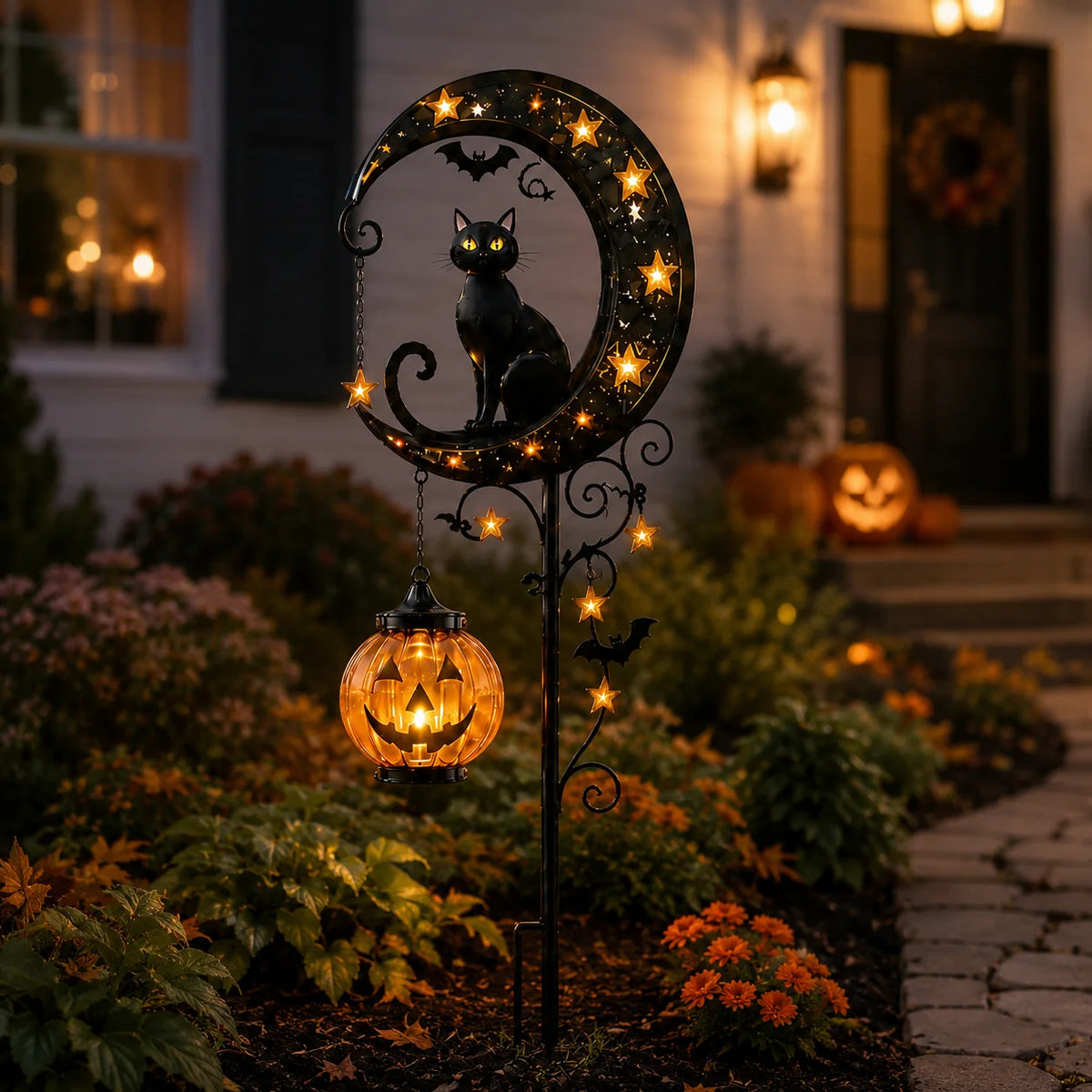 Garden Stake Light Pumpkin Moon Design Battery-Free