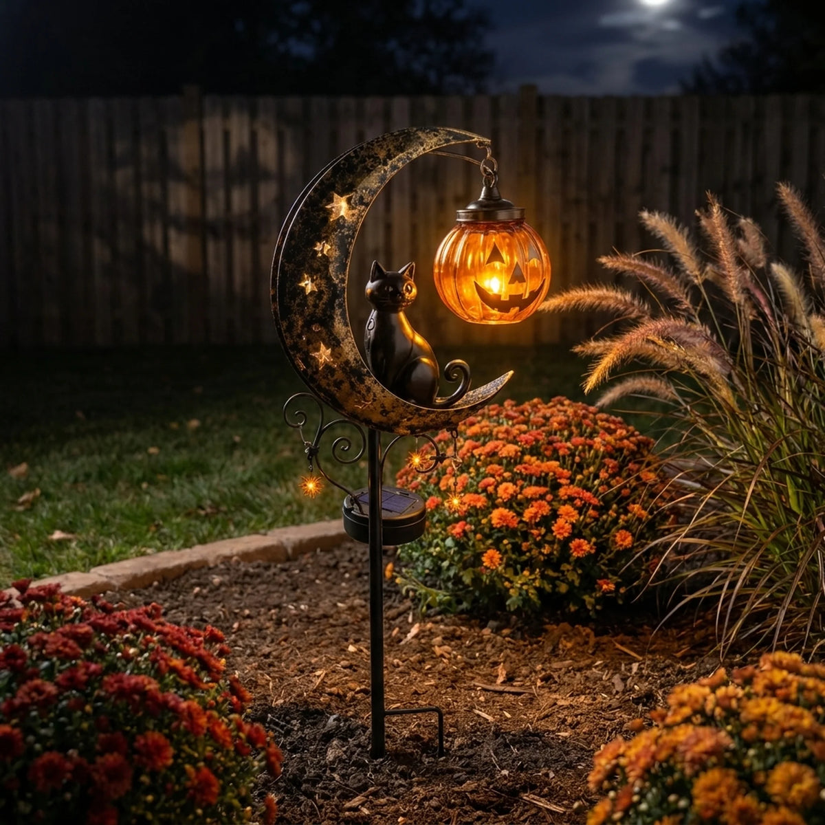 Garden Stake Light Pumpkin Moon Design Battery-Free