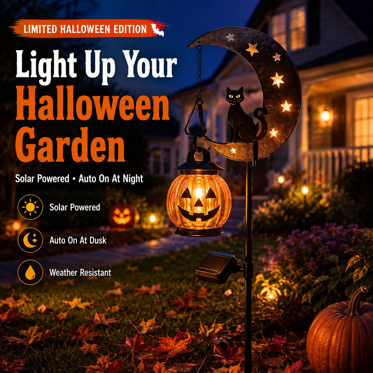 Garden Stake Light Pumpkin Moon Design Battery-Free