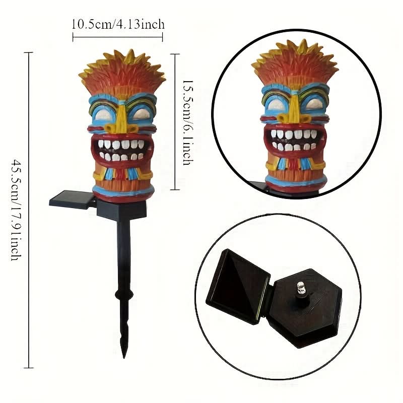 Garden Stake Light Tiki Design Solar-Powered Warm Glow