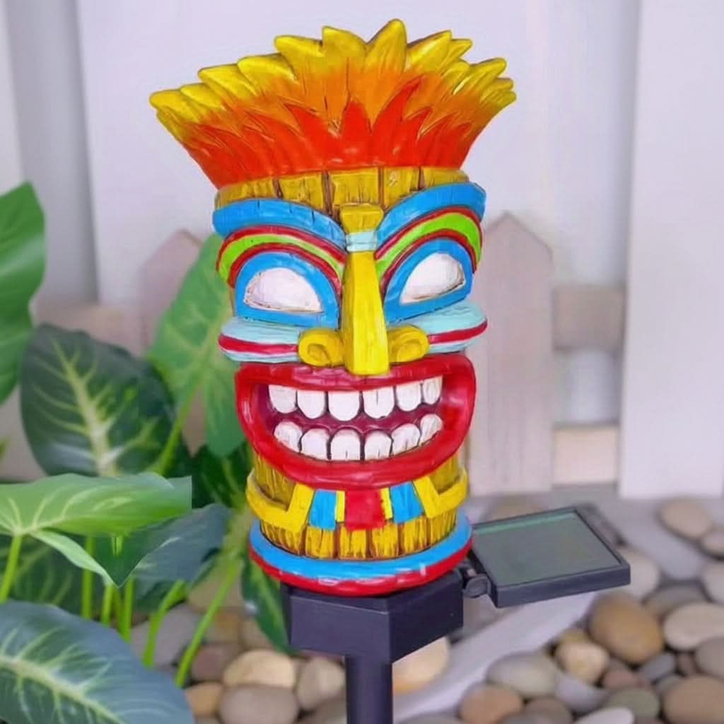 Garden Stake Light Tiki Design Solar-Powered Warm Glow