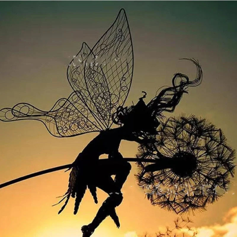 Garden Stake Ornament Fairy Silhouette Metal & Weather-Resistant