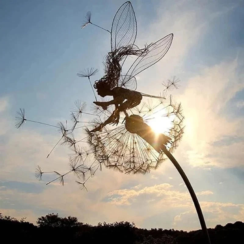 Garden Stake Ornament Fairy Silhouette Metal & Weather-Resistant