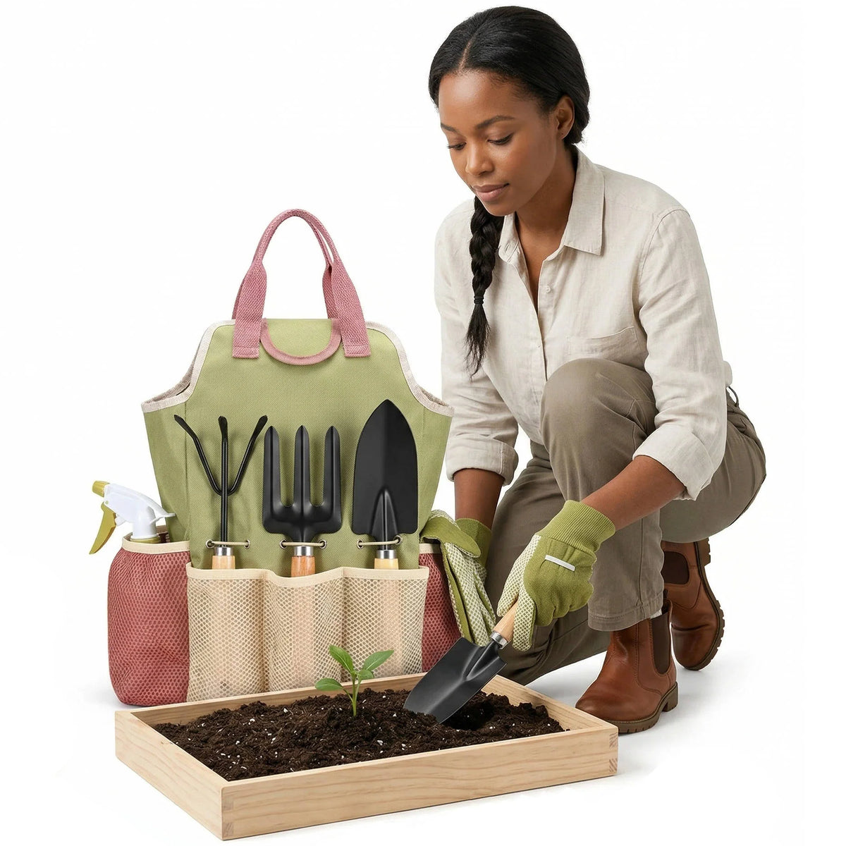 Garden Tool Set 10-Piece Ergonomic Handles & Rust-Resistant Steel