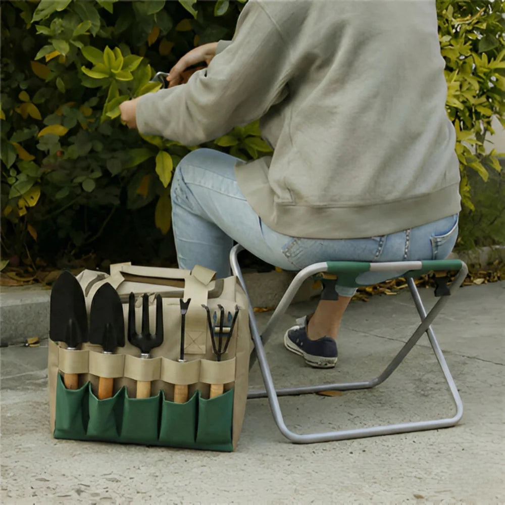 Garden Tool Set 6-Piece Folding Stool & Storage Bag