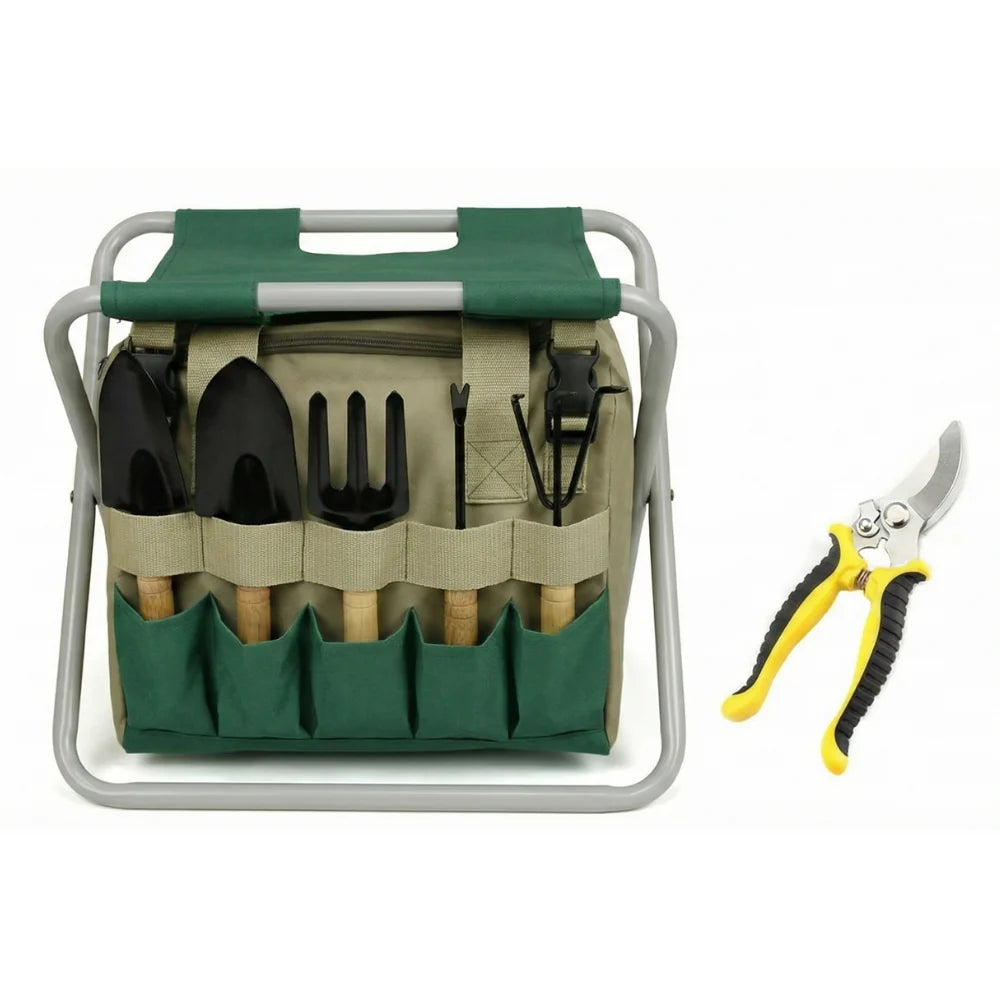 Garden Tool Set 6-Piece Folding Stool & Storage Bag
