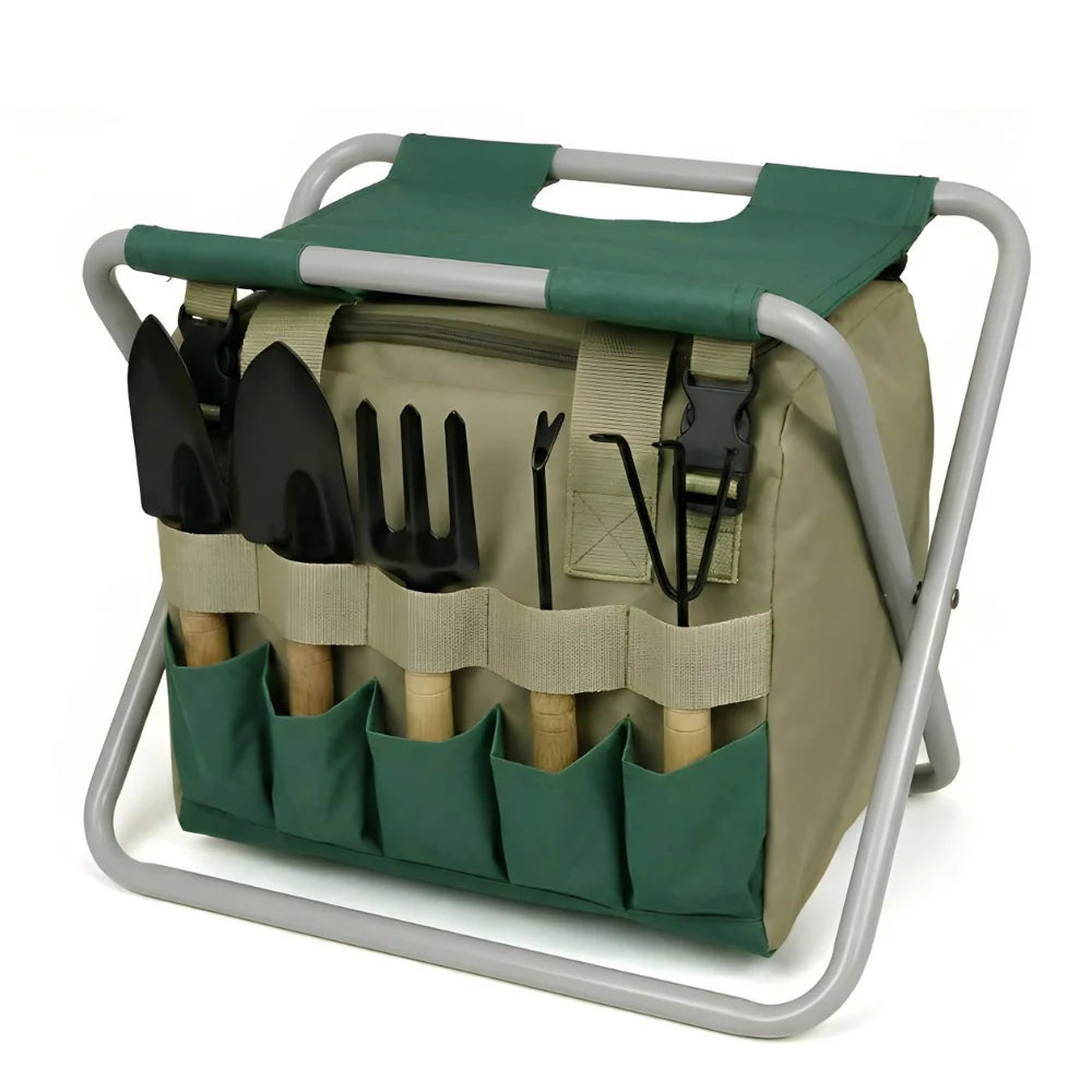 Garden Tool Set 6-Piece Folding Stool & Storage Bag
