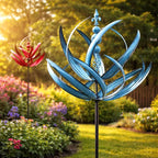 Garden Wind Spinner Kinetic Lotus Design & Weather-Resistant Metal