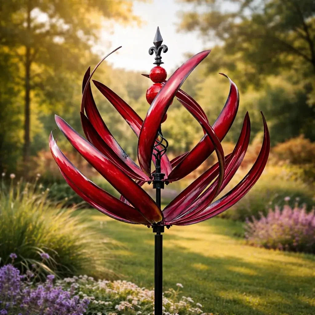Garden Wind Spinner Kinetic Lotus Design & Weather-Resistant Metal