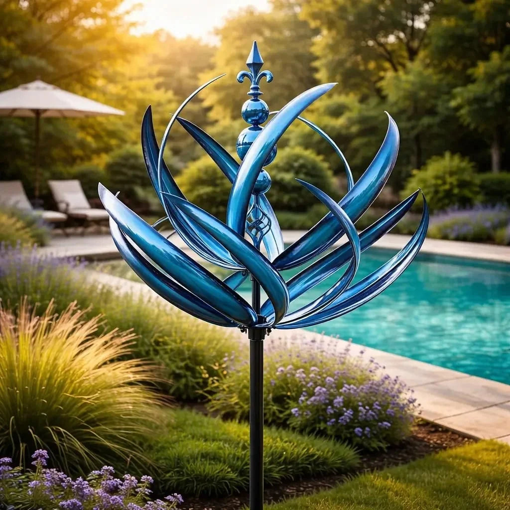 Garden Wind Spinner Kinetic Lotus Design & Weather-Resistant Metal