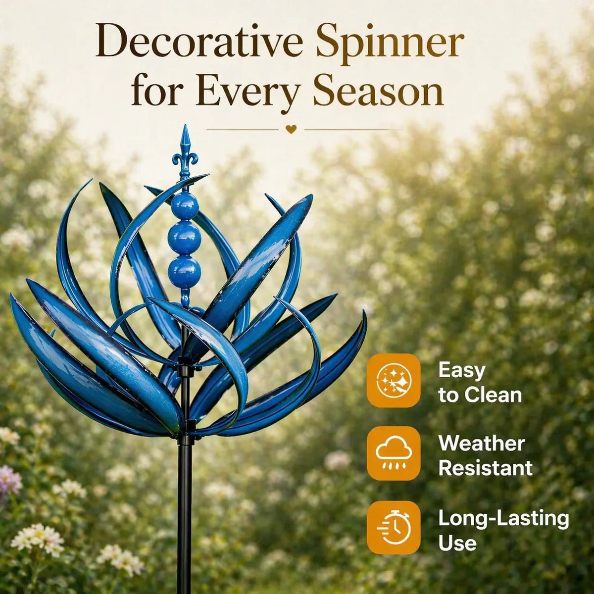 Garden Wind Spinner Kinetic Lotus Design & Weather-Resistant Metal
