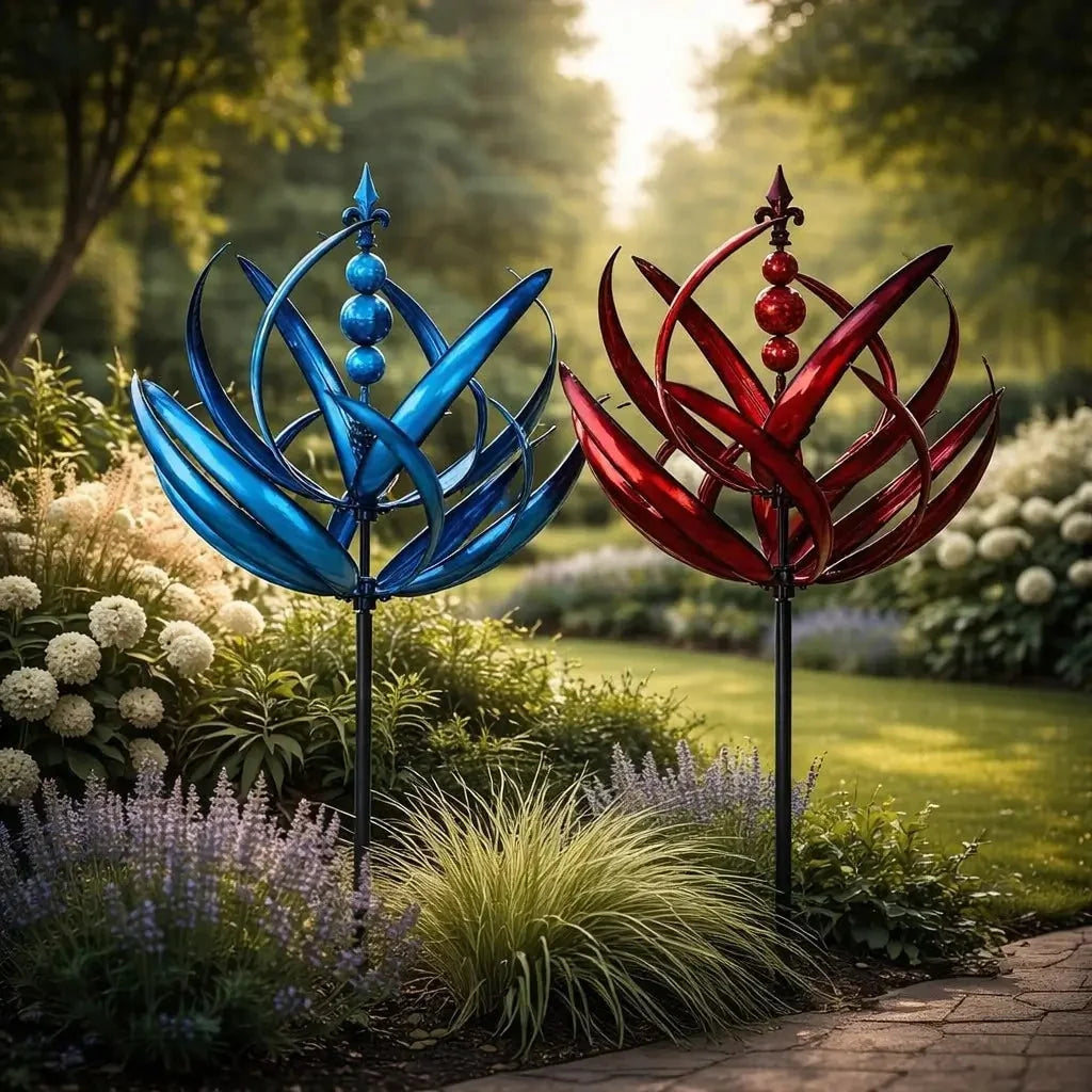 Garden Wind Spinner Kinetic Lotus Design & Weather-Resistant Metal
