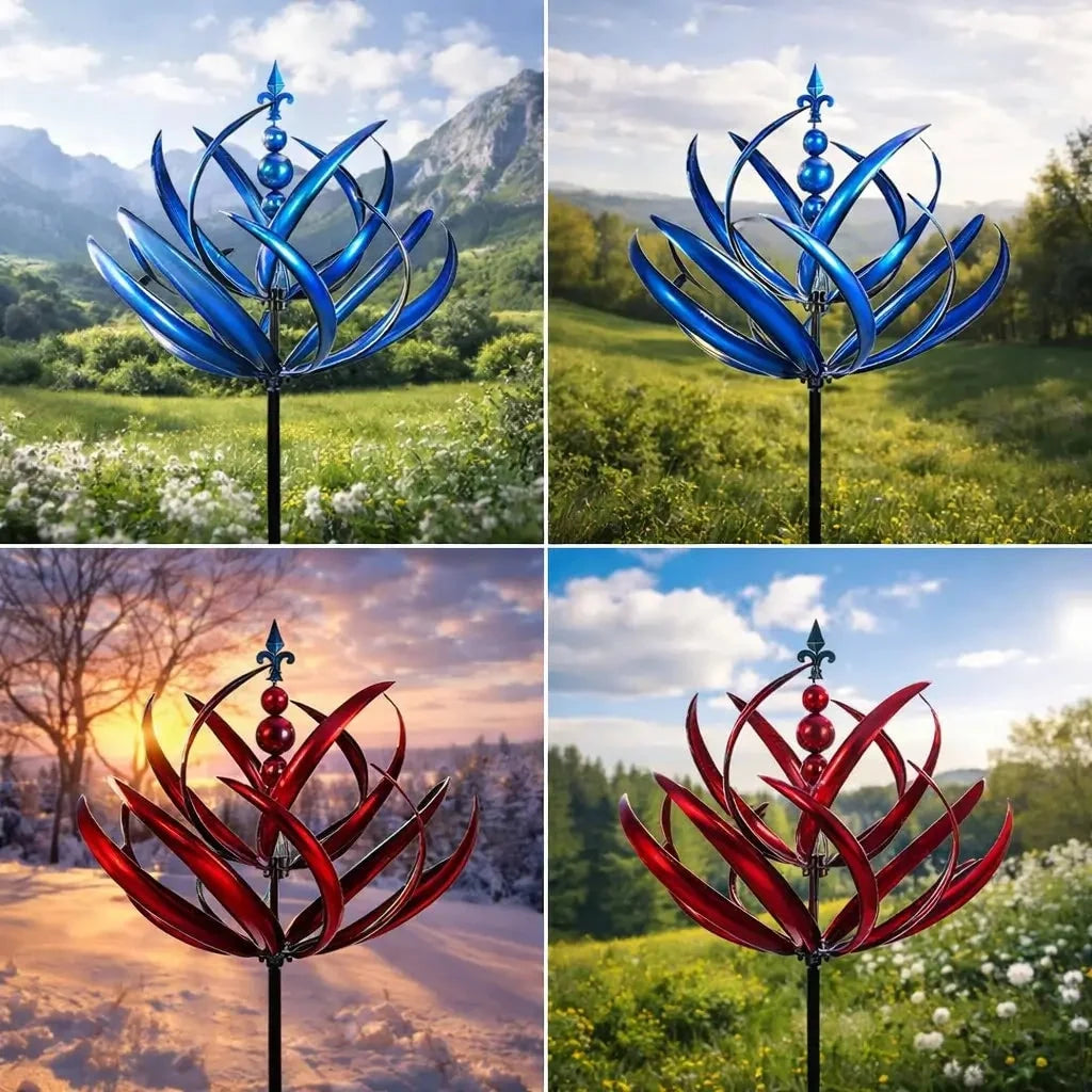 Garden Wind Spinner Kinetic Lotus Design & Weather-Resistant Metal