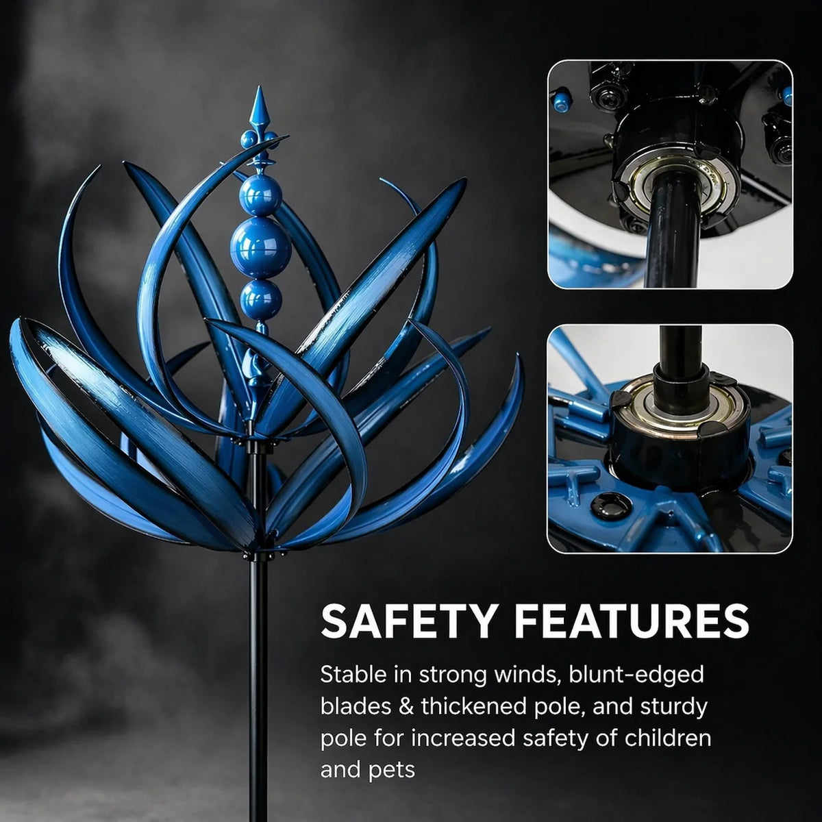 Garden Wind Spinner Kinetic Lotus Design & Weather-Resistant Metal