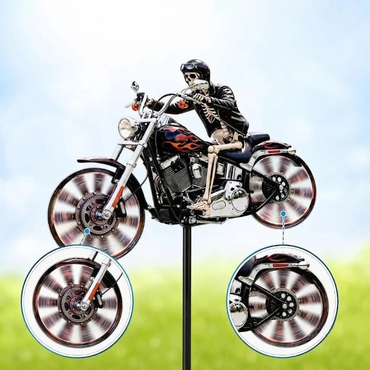 Garden Wind Spinner Skeleton Motorcycle Acrylic Weather-Resistant