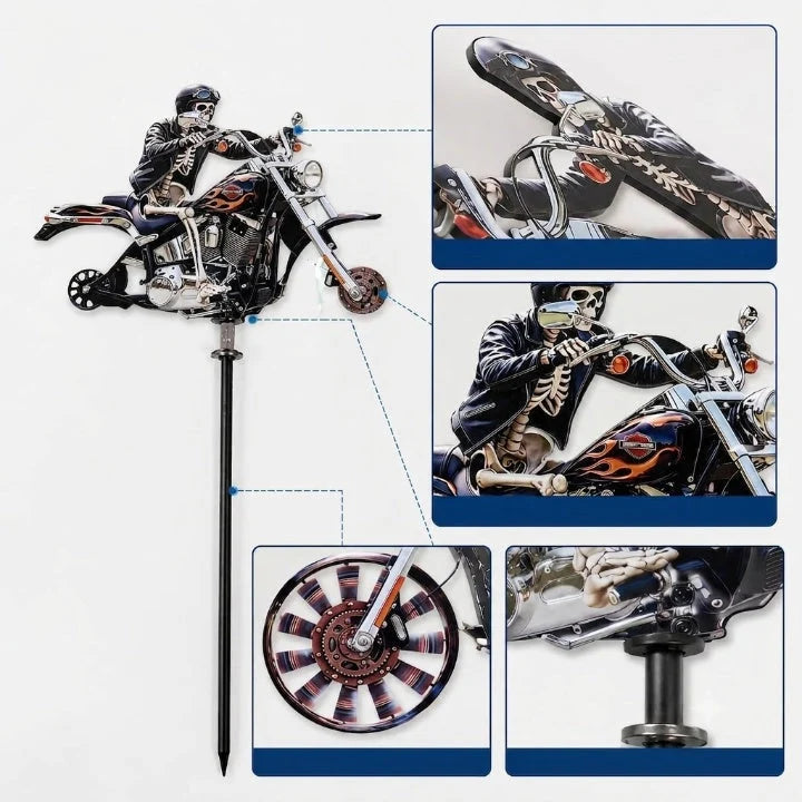 Garden Wind Spinner Skeleton Motorcycle Acrylic Weather-Resistant