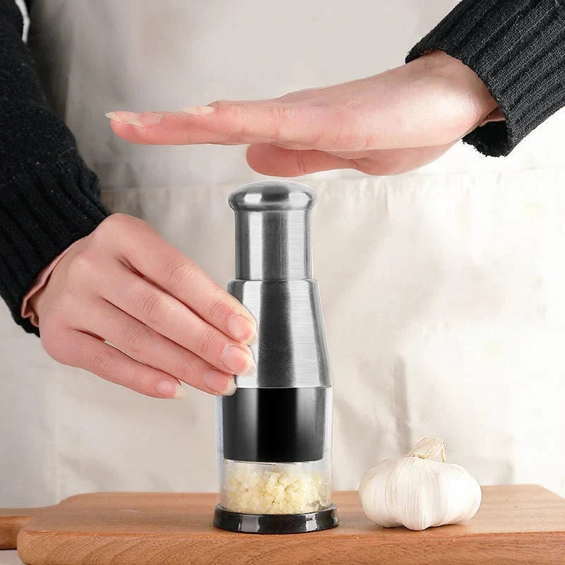 Garlic Chopper Enclosed Chamber Adjustable Texture Stainless Steel Blades