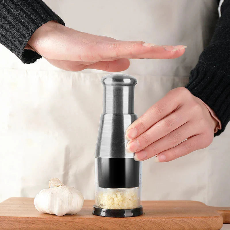 Garlic Chopper Enclosed Chamber Adjustable Texture Stainless Steel Blades