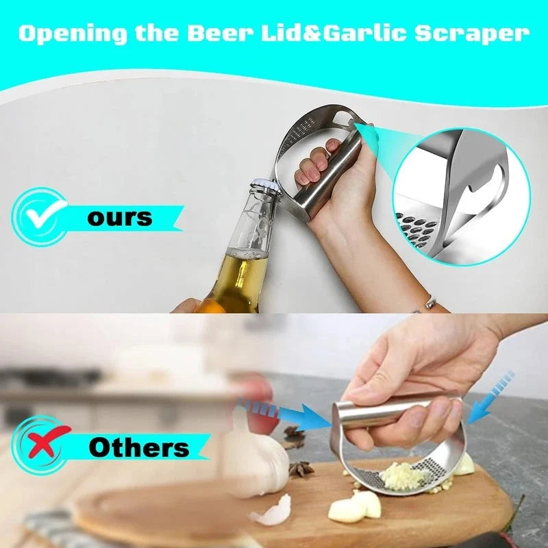 Garlic Press Curved Rocker Dishwasher Safe Built-In Bottle Opener
