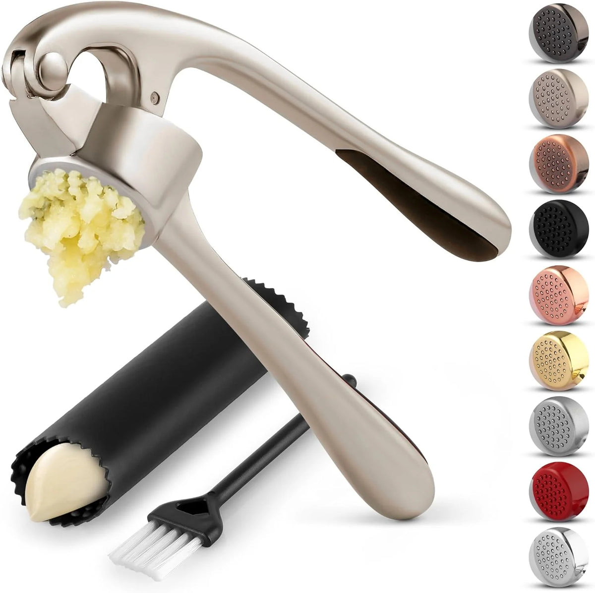Garlic Press One-Handed For Unpeeled Cloves Dishwasher Safe