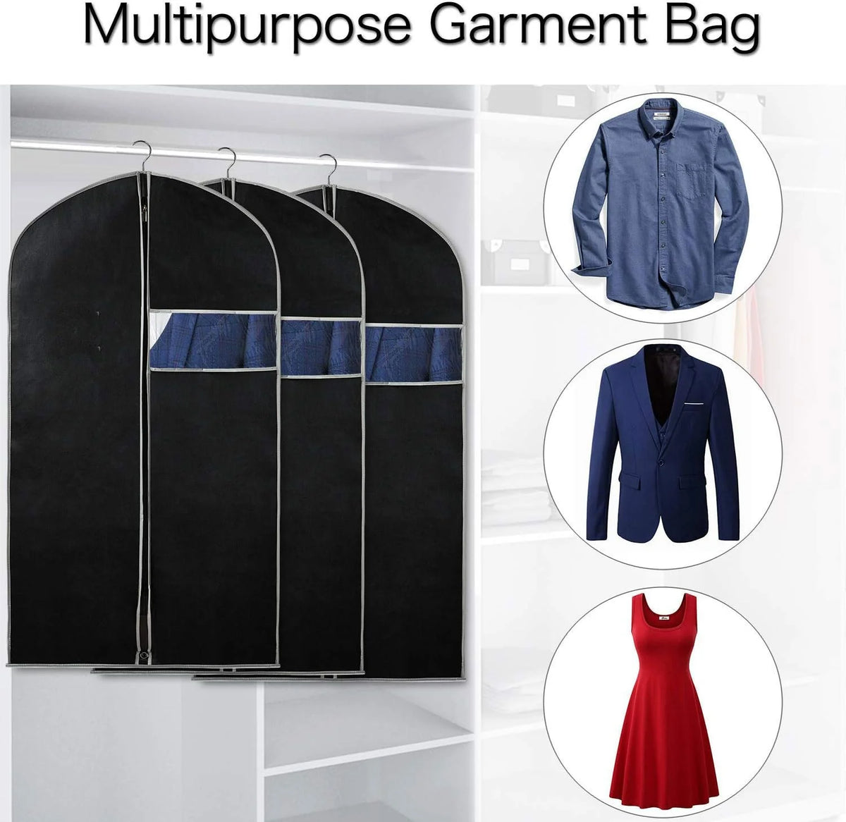Garment Bag Set Breathable Non-Woven Clear Window