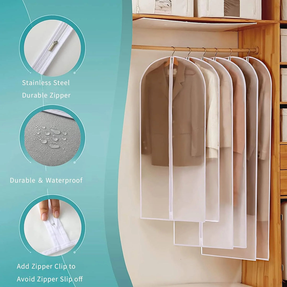 Garment Bags Clear Waterproof Full-Length Zipper 12-Pack