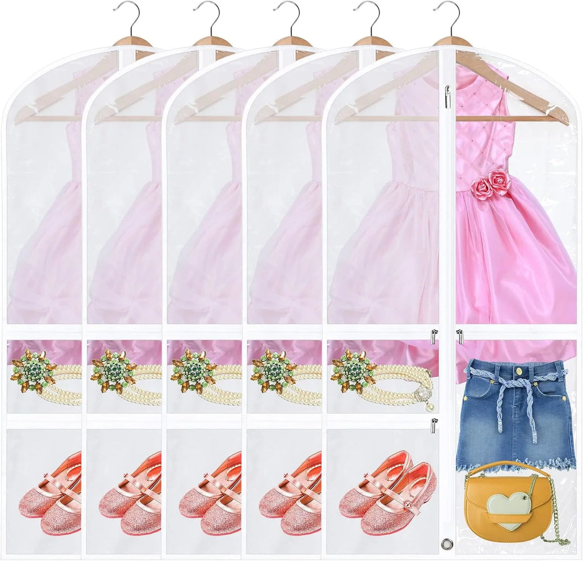 Garment Bags Pack of 5 Foldable Clear Window