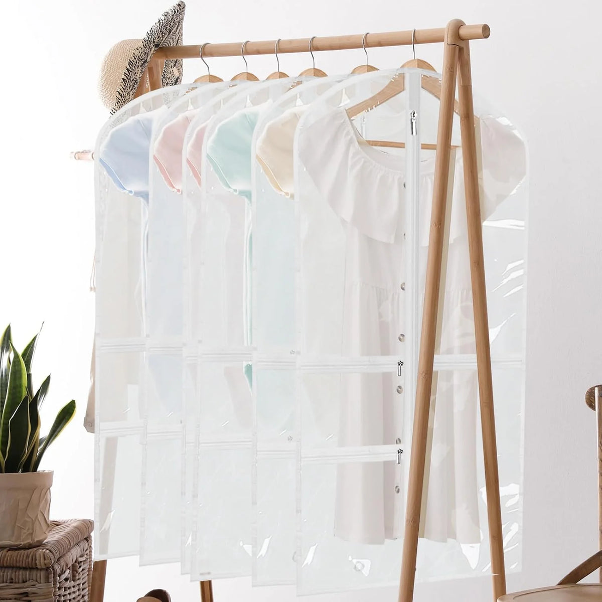 Garment Bags Pack of 5 Foldable Clear Window