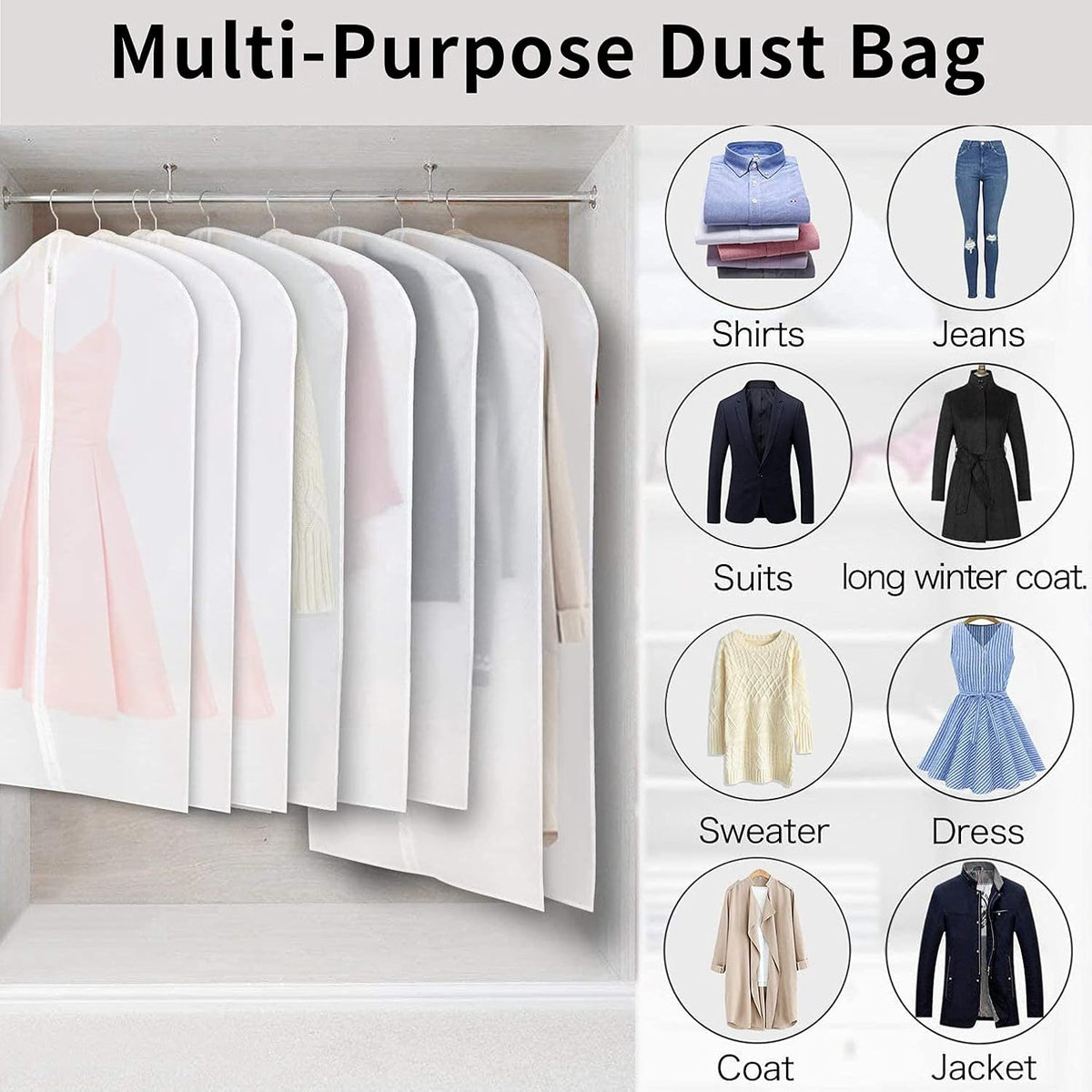 Garment Bags Waterproof & Breathable Clear 12-Pack